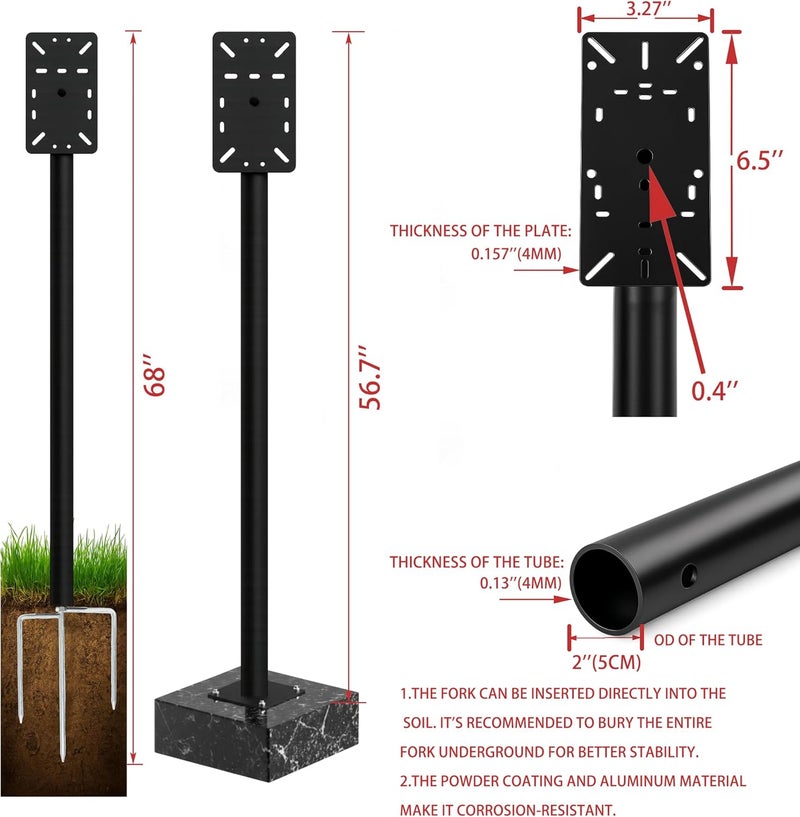 Mindoub 66" Heavy-Duty Aluminum Keyboard Post Mount, Two Installation Modes(Stake-in/Concrete Embedment) Wired and Wireless Keypad Mount,Easy to Installation - Image 3